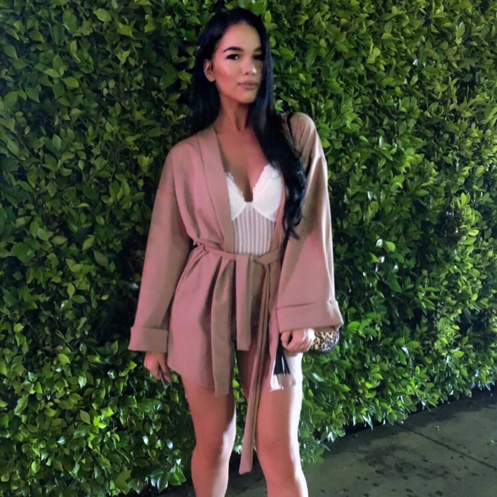 Two piece set. Cute overcoat with biker shorts.